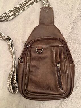 Latmap Brown Faux Leather Sling Bag Crossbody Travel EDC Hiking Festival